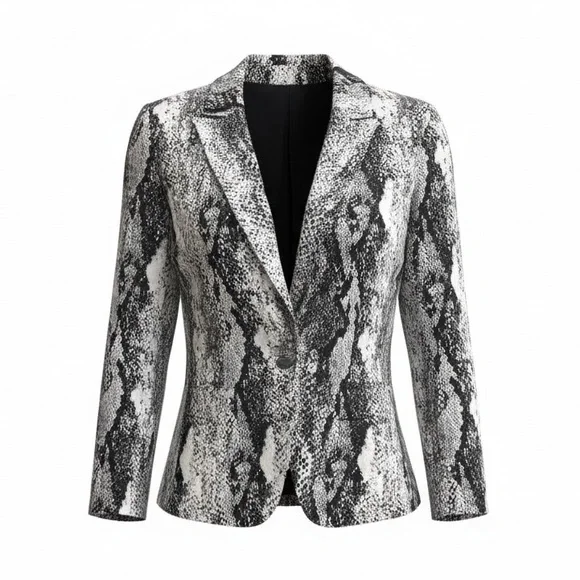 St. John ✨ Snake Print Blazer Jacket Dark Gray & White Tailored Designer - Picture 1 of 3
